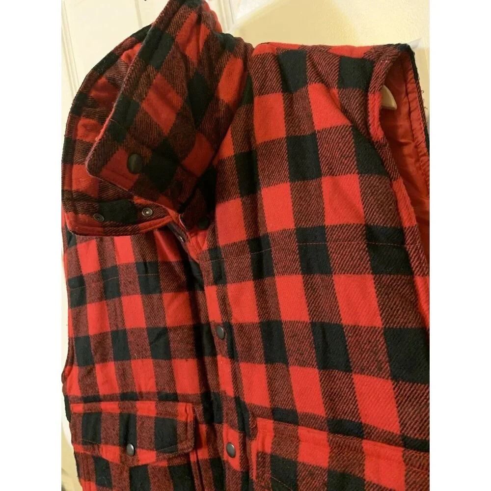 SPORTSMAN’S CHOICE Men’s‎ Sz L plaid hunting vest vtg black & red plaid outdoors